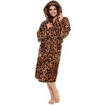 Style It Up Ladies Womens Dressing Gown Bathrobe Soft Warm Cosy Luxury Hooded Wrap Winter, (Leopard, 12-14)