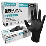 [100 Pack] SURESAFE Vinyl and Nitrile Blend Black Gloves Disposable, 3 Mil Latex Free Disposable Gloves, Cooking Gloves, Mechanics Gloves, Kitchen Gloves, Working Gloves, Nitrile Gloves Small