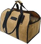 Lveal Firewood Log Carrier Bag, Waxed Canvas Log Tote Bag Wood Carrying Bag Large Fireplace Log Holders Wood Carriers, Heavy Duty Fireplace Wood Stove Accessories Storage Bag with Handles (Brown)