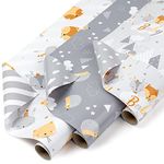 WRAPAHOLIC Reversible Baby Shower Wrapping Paper Roll - Mini Roll - 3 Rolls - 17 Inch X 120 Inch Per Roll - Cute Hedgehog, Animals & "Baby" Lettering