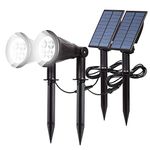 LED Solar Spotlights,250LM Outdoor Security Garden Landscape Lamps, Daylight 6000K, Auto-on at Night/Auto-Off by Day,180°Angle Adjustable for Patio,Tree,Deck,Wall,Pool Area (2Packs)