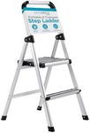 BIRDROCK HOME 2-Step Aluminum Step Ladder - Lightweight Foldable Stepladder with Wide Non-Slip Steps - Ideal for Kitchen, Pantry, Closets, and Home Office - Space-Saving Design - Indoor Use - Silver