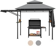 Tangkula 13.5x4 Ft Grill Gazebo with Dual Side Awnings, Double Tiered BBQ Gazebo with 2 Side Shelves, Heavy-duty Steel Frame, CPAI-84 Barbecue Grill Gazebo Shelter for Patio, Garden, Beach, Terrace (Grey)