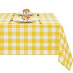 XWZO Checkered Rectangle Tablecloth - Waterproof, Oil-Proof & Spill-Proof Washable Plaid Spring Outdoor Table Cloth for Family Parties, Camping and Picnic Table Cover, 54 x 80 Inch, Yellow and White