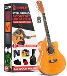 Pyle Steel String Acoustic Guitar Kit, 3/4 Junior Size Cutaway All-Wood Guitarra Acustica with Premium Accessory Set and Upgraded Gig Bag, 36" Orange