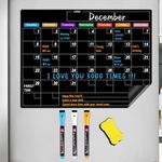 Magnetic Dry Erase Calendar for Fridge, 17"x12" Monthly Black Board Calendar Planner for Refrigerator - No Stains Or Ghosts - 3 Fine Tip Markers and 1 Eraser - Planning Blackboard for Kitchen Office