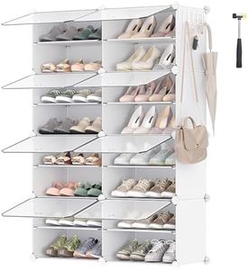 SONGMICS Shoe Rack, 8 Cubes Shoe Organizer with Doors, 32 Pair Plastic Shoe Storage Cabinet, for Bedroom, Entryway, Steel Frame, Plastic Panel, White ULPC034W01