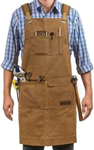 Luxury Waxed Canvas Shop Apron | Heavy Duty Work Apron for Men & Women with Pocket & Cross-Back Straps | Adjustable Tool Apron Up To XXL | Long Thick Water Resistant Workshop Apron in Gift Box