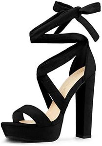Allegra K Women's Lace Up Black Platform Block Heels Sandals - 9.5 M US