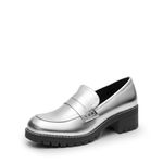 DREAM PAIRS Womens Loafers, Platform Chunky Heeled Penny Loafers Business Casual Fall Shoes for Women Dressy and Work,Size 7,Silver-Pu,SDLS2319W