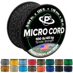 Paracord Planet Micro Cord – Thin 1 Strand Type I Braided Paracord for Crafting, Fishing, and DIY Projects in 125 ft – Reflective Black