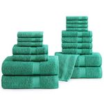 Lane Linen 16 Pc Bath Towels - 100% Cotton Towels for Bathroom, Premium Quality Hotel Towels, Highly Absorbent Bathroom Towel Set, Super Soft, 4 Bath Towels, 4 Hand Towels, 8 Wash Cloths - Emerald