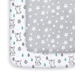 Mini Crib Sheets, 2 Pack Pack and Play Sheets, Stretchy Pack n Play Playard Fitted Sheet, Compatible with Graco Pack n Play, Soft and Breathable Material,Stars & Bunny