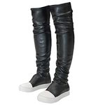 MOFEEDOUKA Thigh High Boots for Women Flat Over The Knee Round Toe Booties, Black, 7 UK