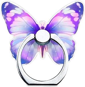 Kinizuxi Mobile Phone Ring Holder Stand, Cute Butterfly Cell Phone Ring Hand Grip Holder 360° Rotation Finger Kickstand with Knob Loop for iPhone, All Android Smartphone,Tablet (Purple)