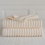 Slumber Nights Throws Ribbed Fleece Blanket Faux Fur Large Size 200x240 cm For Bed Sofa Soft Warm (Ivory, King)