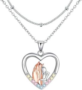Lydreewam Collares Niña y Caballo Plata de Ley 925, Collares con Colgante de Corazón, Regalo Caballo para Mujer Niñas Amantes de Caballos