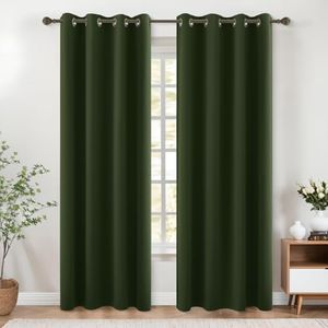 KOUFALL Boho Curtains 2 Panels Set 84 Inch Length,Olive Green Dark Gold Grommet Window Treatments Curtains & Drapes for Living Room Bedroom