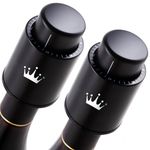 VINABON Vacuum Wine Stopper Set of 2 - Preserves Freshness and Flavor for 15 Days. Simple One Button Design with Date Recorder, Wine Bottle Stoppers for 100% Leak Proof Seal. Includes WineGuide eBook