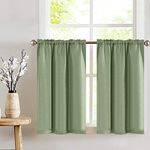 Olive Cafe Curtains Green Sage 36 inch Length Tiers Waffle Weave Textured Waterproof Kitchen Window Curtain Sets for Bathroom 2 Panels