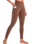 Yogaration Leggings for Women, High Waisted Yoga Pants with Deep Side Pockets, Non-See-Through Workout Leggings, Full Length, Brushed(Sepia Brown, X-Large)