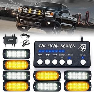 Xprite Amber/White 24 LED Surface Mount Strobe Lights Kit with Control Panel, Grill Grille Side Marker Flashing Emergency Warning Light Assemblies for Construction Vehicles Tow Trucks ATV UTV Van 8PCS