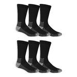 Fruit of the Loom Men's Cushioned Durable Cotton Work Gear Socks with Moisture Wicking, Black, Shoe Size: 6-12