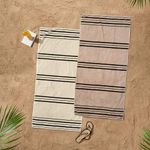 Catherine Lansfield Banded Stripe Cotton 75x150cm Beach Towel Pair Cream/Natural