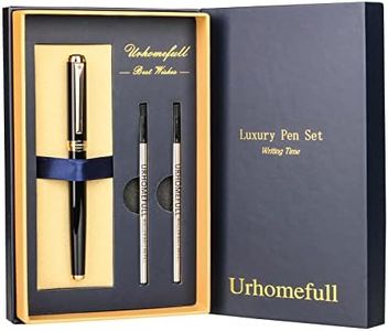 Urhomefull Stunning Luxury Rollerball Pen with 24K Gold Trim,Switzerland Tip with Black Ink Refills, Perfect BallPonit Pen Gift Set for Men Women, Fancy Writing Set for Business,Gloss Black
