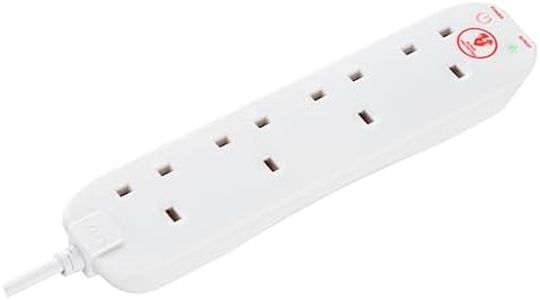 Masterplug Four Socket Extension Lead, 4 Metre Cable, Surge Protection, Power and Surge LED Indicators, Unswitched, 4-Way Plug Extension Cable, Power Strip, White, 13A, 4G, 4m, SRG44N