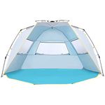 WolfWise 4-5 Person Easy Up Beach Tent UPF 50+ Portable Instant Sun Shelter Canopy Umbrella with Extended Zippered Porch, Blue