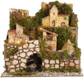 Holyhome Paesaggio per Presepe Illuminato 24x21x24 cm (9,44x8,26x9,44 Inch) Realizzato e Dipinto a Mano, Made in Italy