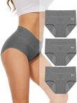 PULIOU Period Underwear for Women Heavy Flow High Waisted Menstrual Panties Teens Cotton Postpartum Hipster 3 Pack Grey