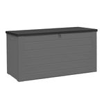 AIRWAVE Outdoor Plastic Garden Storage Box 680L, Weather and Fade Resistant, Lockable, Doubles as Storage Bench, Wood Effect, Indoors/Outdoors (Large)