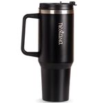 Nestasia GripSip40 Tumbler with Straw & Side Handle 1.2L | Insulated Stainless Steel Sipper Water Bottle for Adults with Dual Flip Opening Sip-Swig Leakproof Lid for Office & Gym (Black Noir)