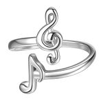 SEIHOP Musical Note Rings Adjustable Love Heart Treble Clef Music Note Open Ring Silver Plated Jewelry Gifts for Music Lover KR0026W