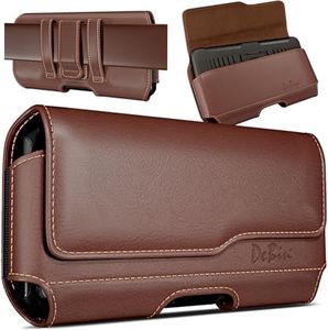 DeBin Large Holster for iPhone 16 Plus 16 ProMax 15 Plus 15 Pro Max 14 Plus 13 12 11 Pro Max, Samsung Galaxy 24+ Plus 23+ Cell Phone Belt Holder Case with Clip Pouch (Fits with Otterbox Case on) Brown