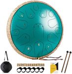 MeloBeat Steel Tongue Drum - 14 Inch 15 Notes Tongue Drum - Hand Pan Drum with Music Book, Handpan Drum Mallets and Carry Bag, D Major (Malachite Green)