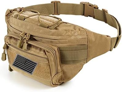 FRTKK Tactical Fanny Pack Military Waist Bag Pack with USA Flag Patch Utility Hip Pack with Adjustable Strap for Outdoors Fishing Cycling Camping Hiking Dog Walking, Tan 2, strap length: 52 inches,