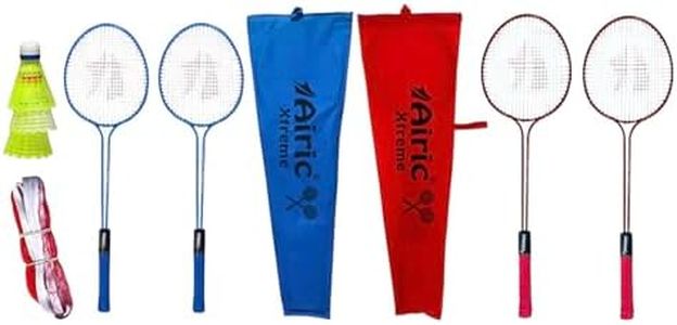Classic Double Shaft Xtreme Set of 4 with 3 Plastic Shuttles and Net Badminton Kit (Multi)