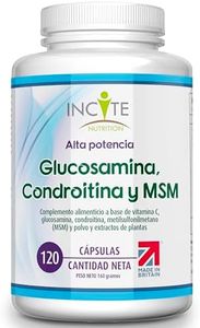 Incite Nutrition Complejo de Glucosamina y Condroitina de Alta Potencia con MSM, Vitamina C, Jengibre, Rosa Mosqueta y Cúrcuma, para el Cuidado de las Articulaciones 120 unidades (paquete de 1)