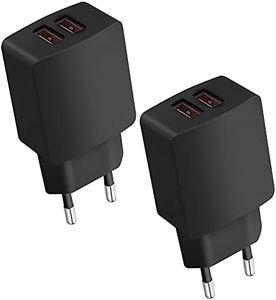 CREAPICO Alimentatore USB (2 Pezzi), Spina Caricatore da Muro 5V/2.1A con 2 Prese USB, Caricabatterie USB per Cellulari (iPhone, Samsung, HUAWEI, Xiaomi), Tablet, E-Book, Cuffie, Altoparlanti - Nero