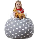 Aubliss Stuffed Animal Bean Bag Storage Chair, Beanbag Covers Only for Organizing Plush Toys, Turns into Bean Bag Seat for Kids When Filled, Premium Cotton Canvas, 32" Large Gray Star
