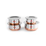 Sumeet Stainless Steel Copper Bottom Belly Shape 4 Pc Tope/Cookware/Pot Set with Lid 380ML, 500ML, 780ML, 1.1Ltr, (Silver)