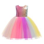 Weileenice Flower Girl Sequin Sparkly Dress Up Toddler Christmas Pageant Princess Cosplay Costume Little Girls Wedding Evening Birthday Party Tulle Dresses (Rainbow Sequin, 5-6 Years)