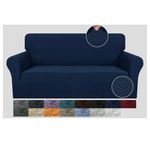 JIVINER Stretch Pet Couch Covers 2 Seater Sofa Covers 1-Piece Jacquard Loveseat Sofa Slip Covers Washable Thick Couch Covers Furniture Protector with Elastic Bands (Loveseat, Navy Blue)