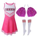 Hovershoes Cheerleader Outfit with Cheerleader Pom Poms and Socks, Kids Cheerleading Uniform School Child Cheer Outfit Carnival Halloween Dress