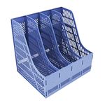 DIVHUK Desktop Bookshelf Magazine Organizer 4 Compartment Plastic Frames File Holder Dividers Document Cabinet Rack Storage Box for Office Home School (Blue)