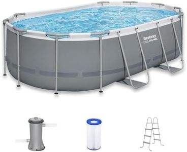 Bestway Steel Pro MAX 14' x 8'2" x 39.5" Oval Above Ground Swimming Pool Set, 530 GPH Filter Pump, Ladder, Tritech Puncture Resistant Liner, ClickConnect Steel Frame, Gray