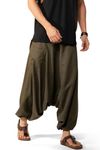 The Veshti Company Boho Harem Relaxed Pants For Men's Baggy Gypsy Yoga Pajama Aladdin Pant With Pocket, Green Grains, L